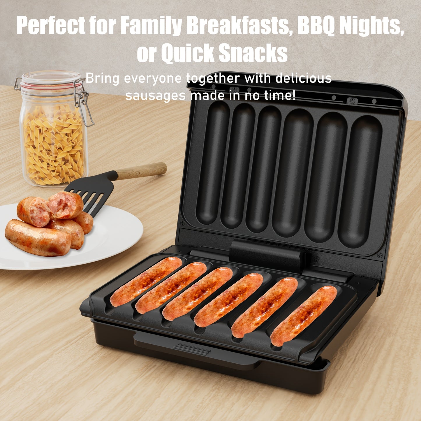 Electric Hot Dog Machine And Sausage Grill With Oil Drip Tray And Cord Storage Ideal For Veggie Sausages BBQ Or Hot Dogs Nonstick Plate For Easy Clean