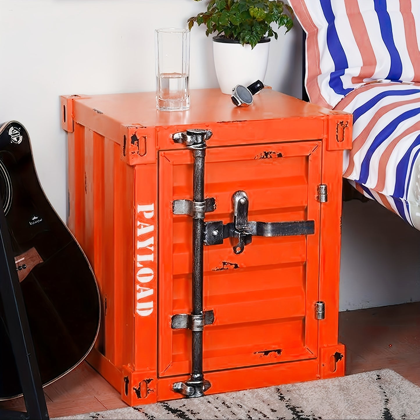 1 Piece Industrial Storage Cabinet with Lock Retro Side Table 1 or 2 Door Bedside Table for Bedroom Living Room