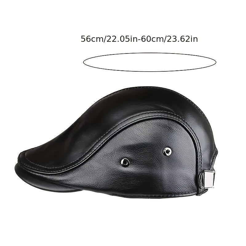 Leather Cowhide Newsboy Hat 1pc Men's Gatsby Cap Black
