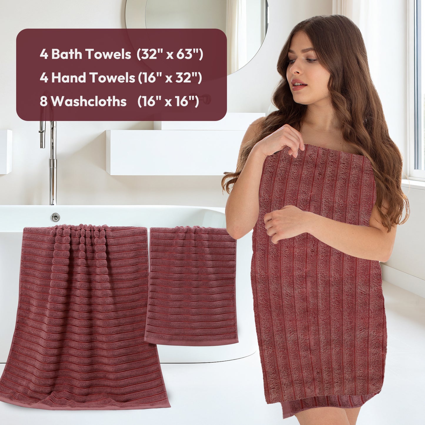 8 Pcs 16 Pcs 24 Pcs Oversized Jumbo Bath Towel Set 32X63 Extra Large Cotton Highly Absorbent Includes Luxury Bath Towels Hand Towels and Washcloths