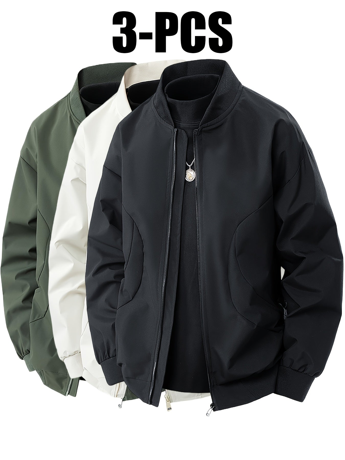 3pcs Set of Men's Jackets New Spring and Autumn Thin Collar Jacket for Youth Versatile Outerwear for Young People