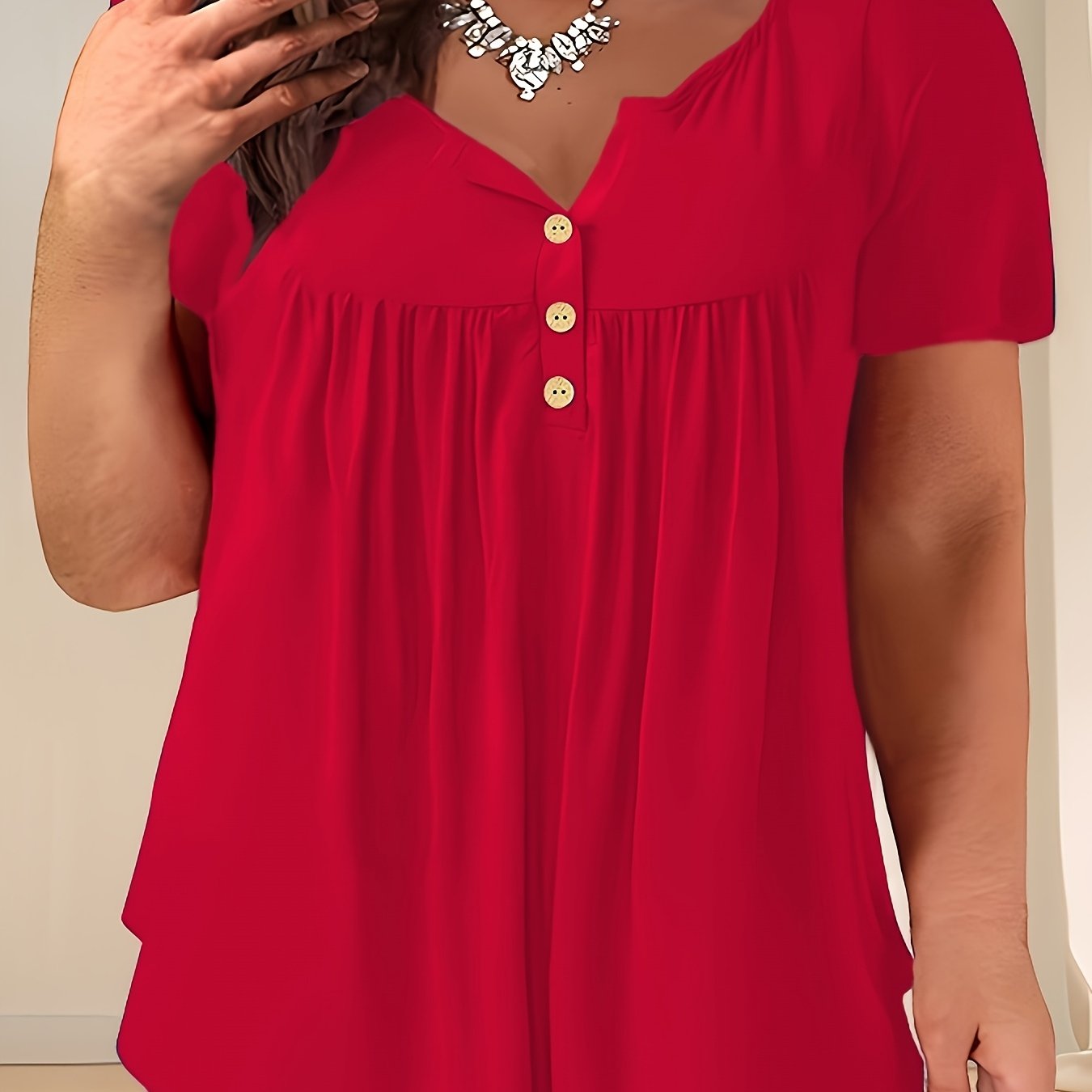 Navy Blue Plus Size T-Shirt Women’s Casual Buttoned Top
