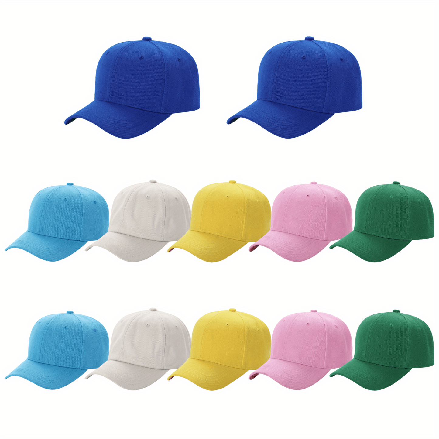 12 Pack Bulk Multicolor Adjustable Blank Baseball Caps