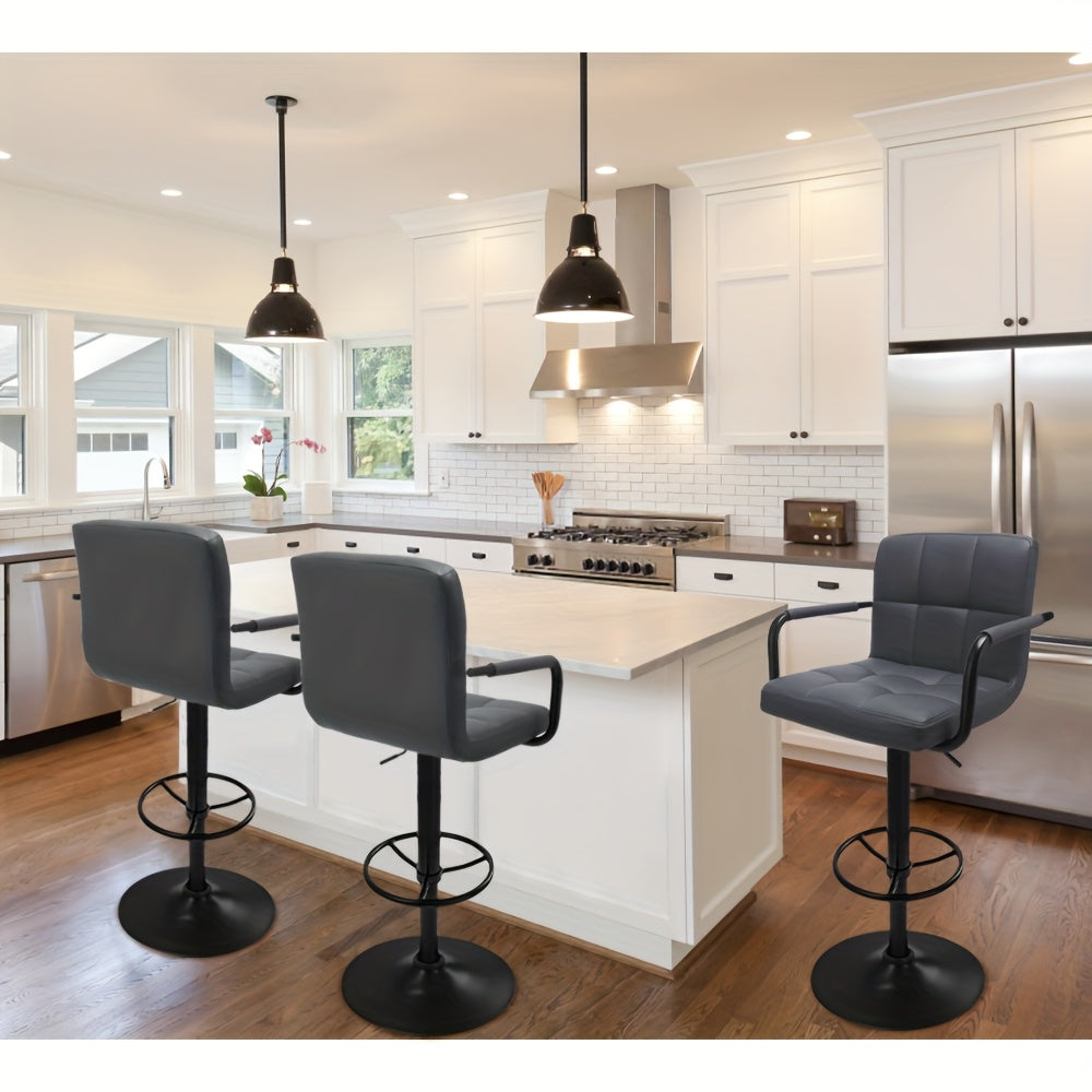 Bar Stools Set of 2 PU Leather Modern Swivel Bar Stools with Arms Adjustable Height Barstools for Kitchen Island White and Black Base
