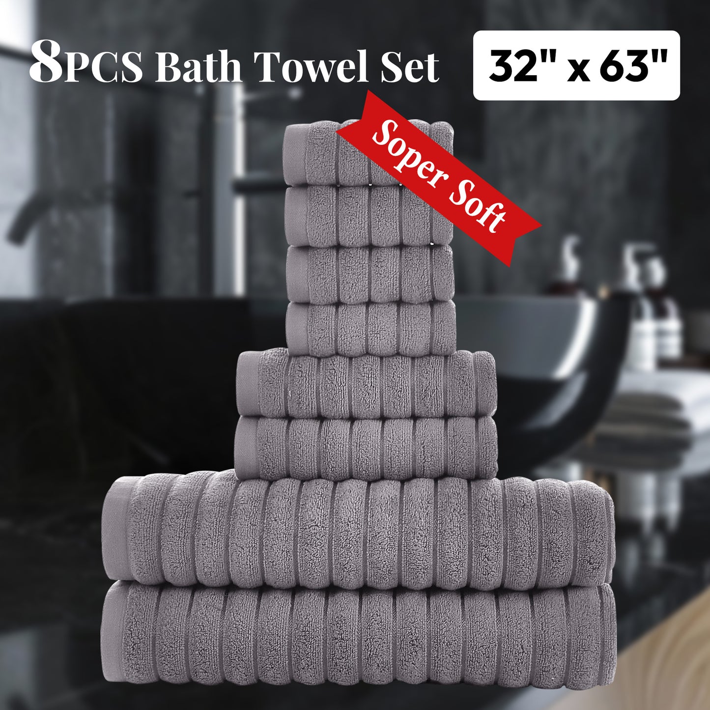 8 Pcs 16 Pcs 24 Pcs Oversized Jumbo Bath Towel Set 32X63 Extra Large Cotton Highly Absorbent Includes Luxury Bath Towels Hand Towels and Washcloths