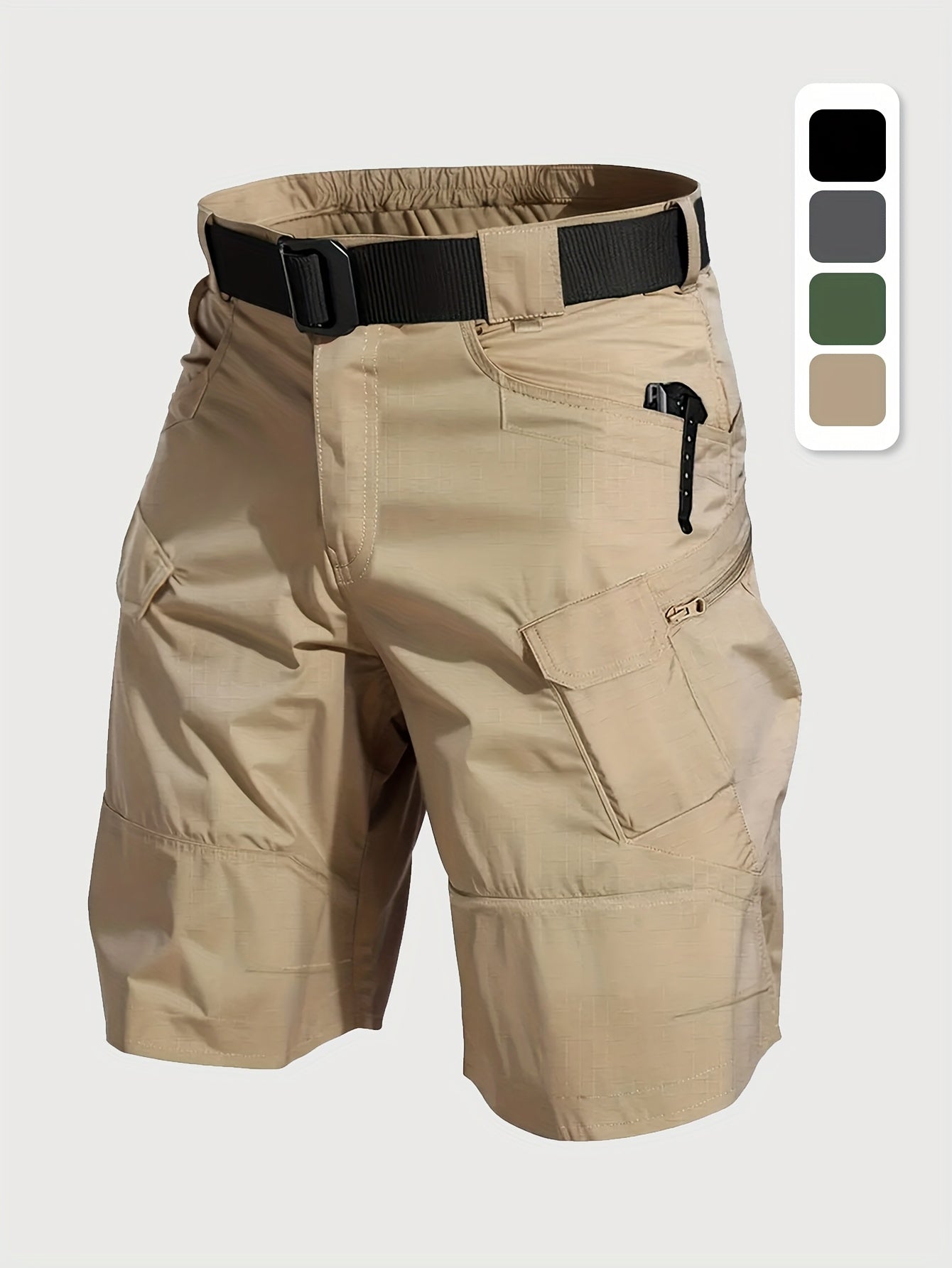 Men's Tactical Cargo Shorts Quick Dry Breathable Multi Pocket Design for Hiking Fitness Casual Wear Solid Color Non Stretch Fabric Straight Fit