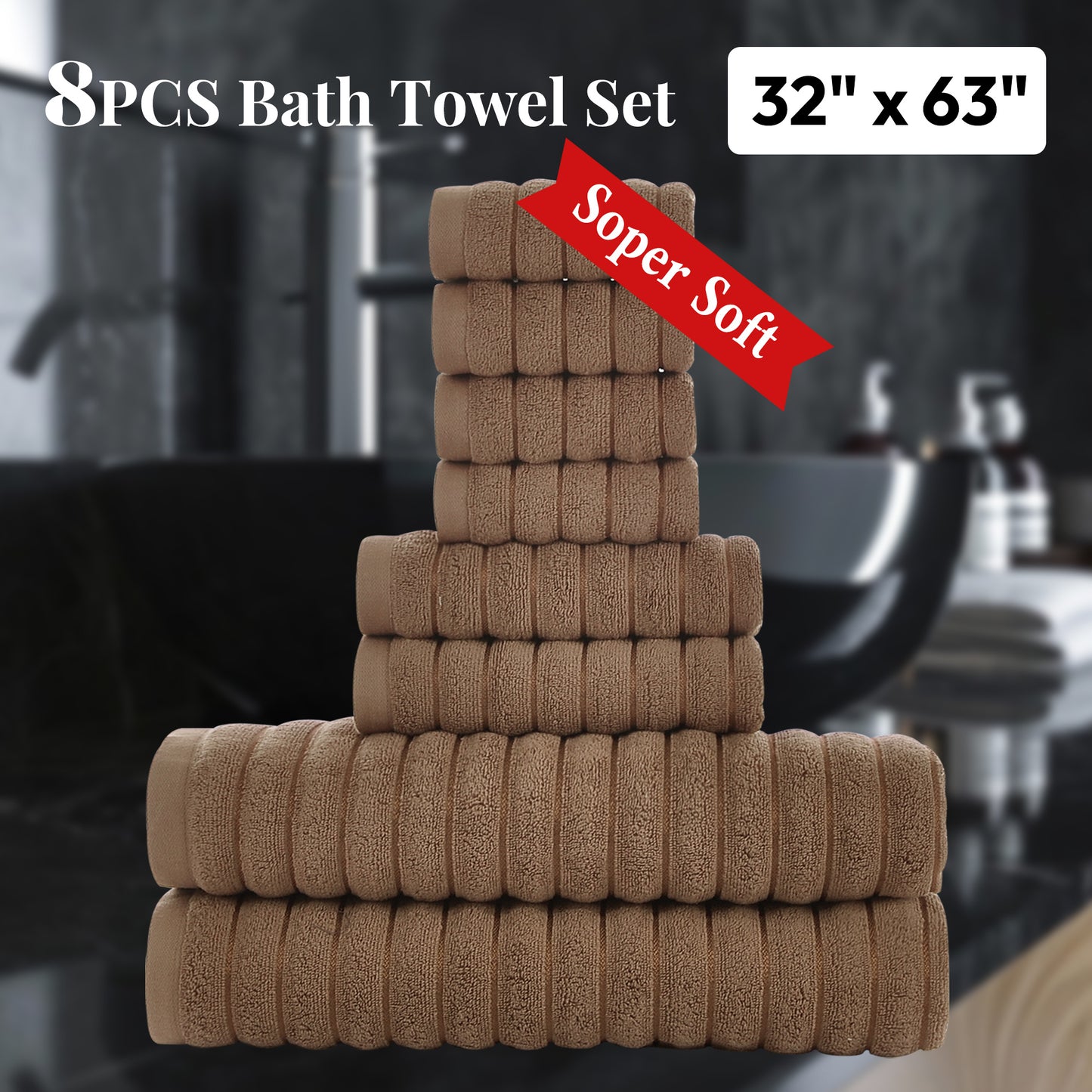 8 Pcs 16 Pcs 24 Pcs Oversized Jumbo Bath Towel Set 32X63 Extra Large Cotton Highly Absorbent Includes Luxury Bath Towels Hand Towels and Washcloths