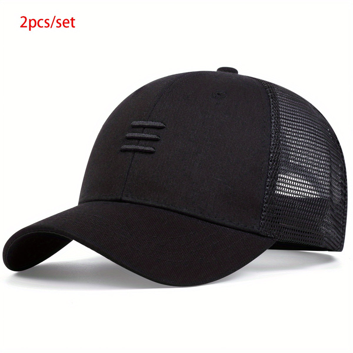 2pcs Set Women Lines Embroidered Baseball Mesh Cap Adjustable Sunscreen Leisure Hat