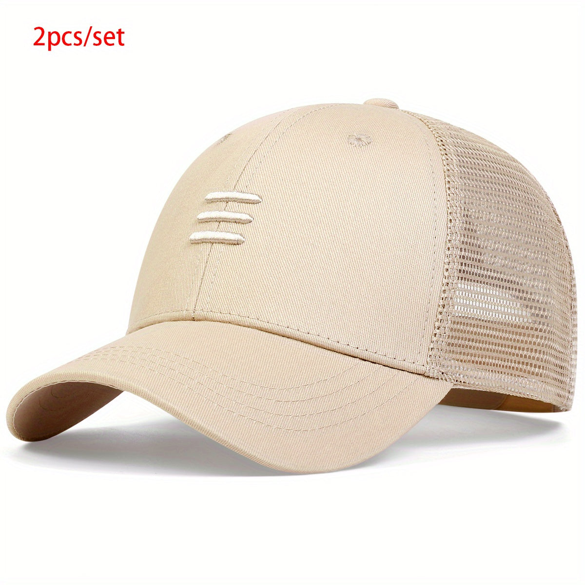 2pcs Set Women Lines Embroidered Baseball Mesh Cap Adjustable Sunscreen Leisure Hat