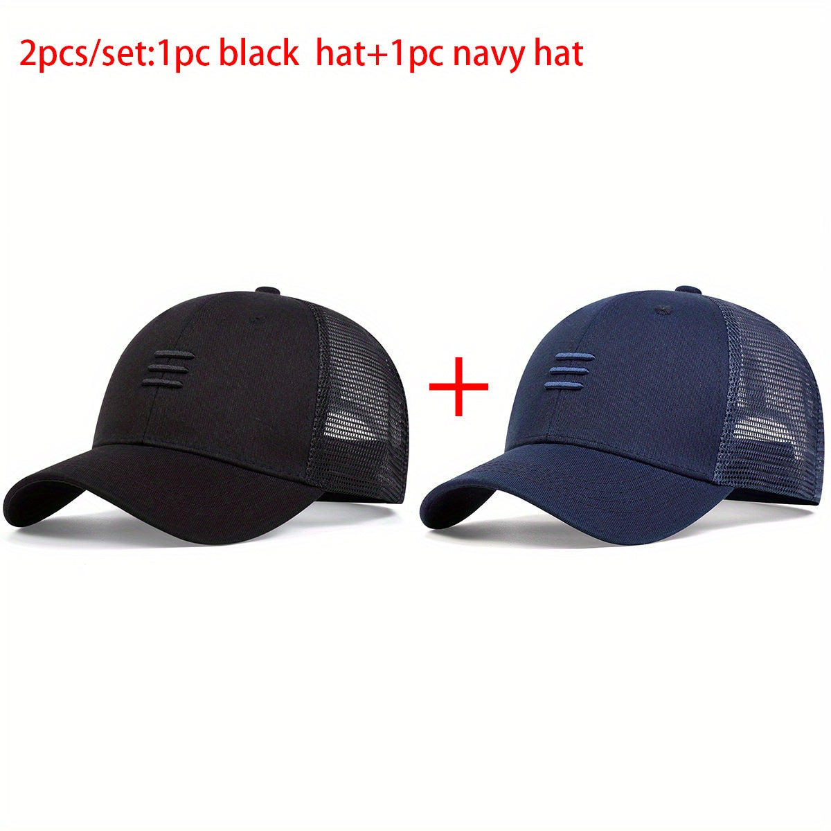 2pcs Set Women Lines Embroidered Baseball Mesh Cap Adjustable Sunscreen Leisure Hat