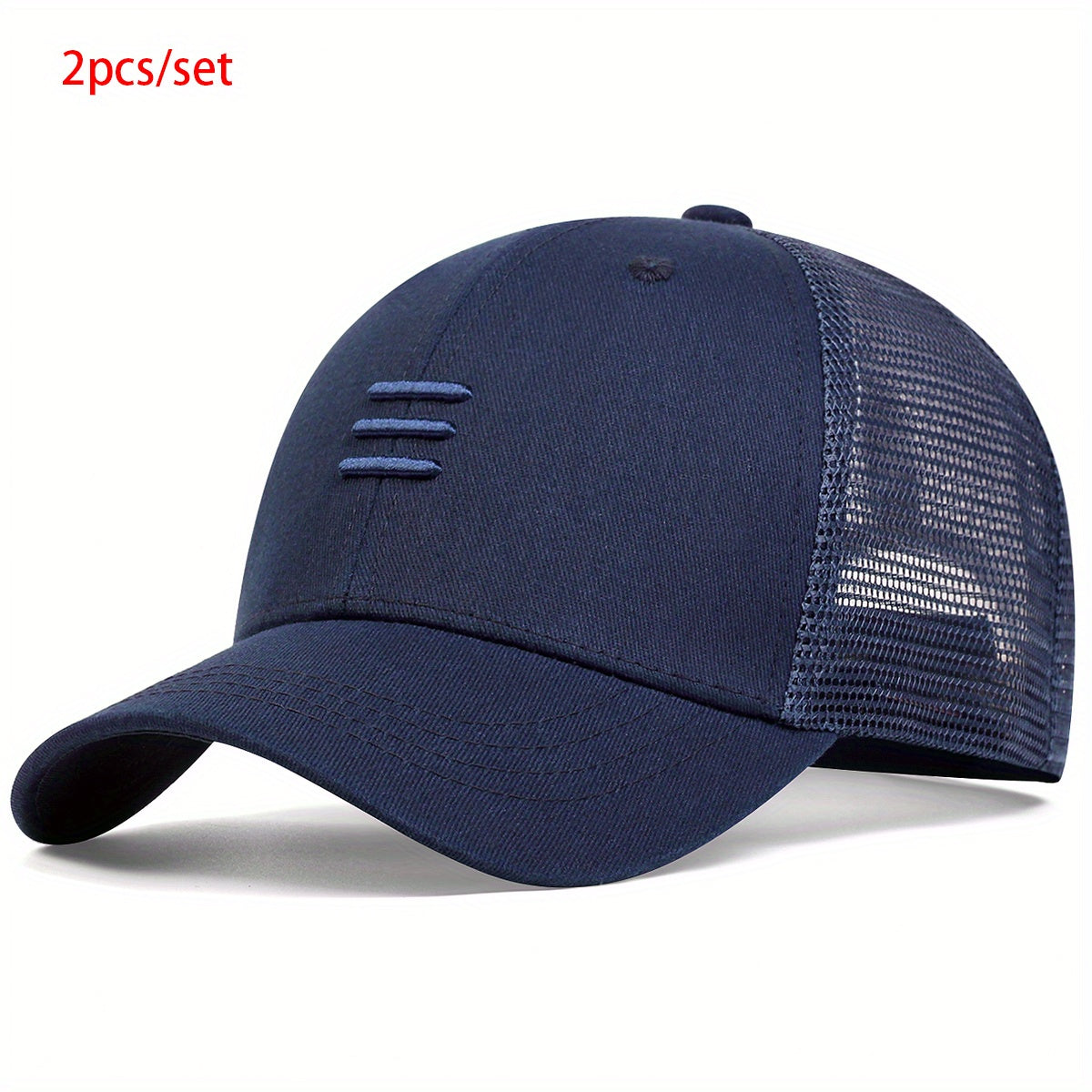 2pcs Set Women Lines Embroidered Baseball Mesh Cap Adjustable Sunscreen Leisure Hat