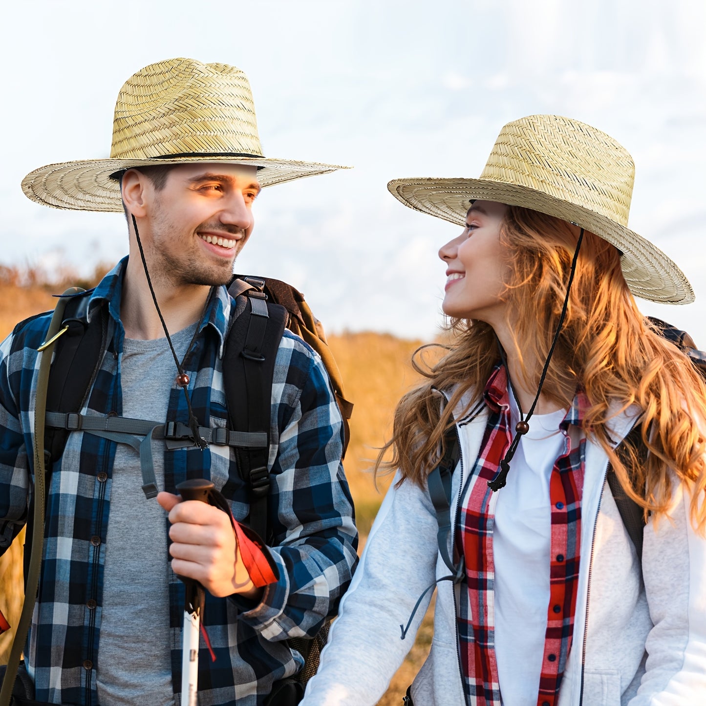 6pcs Men's Straw Sun Hat Wide Brim Summer Beach Hat Yellow