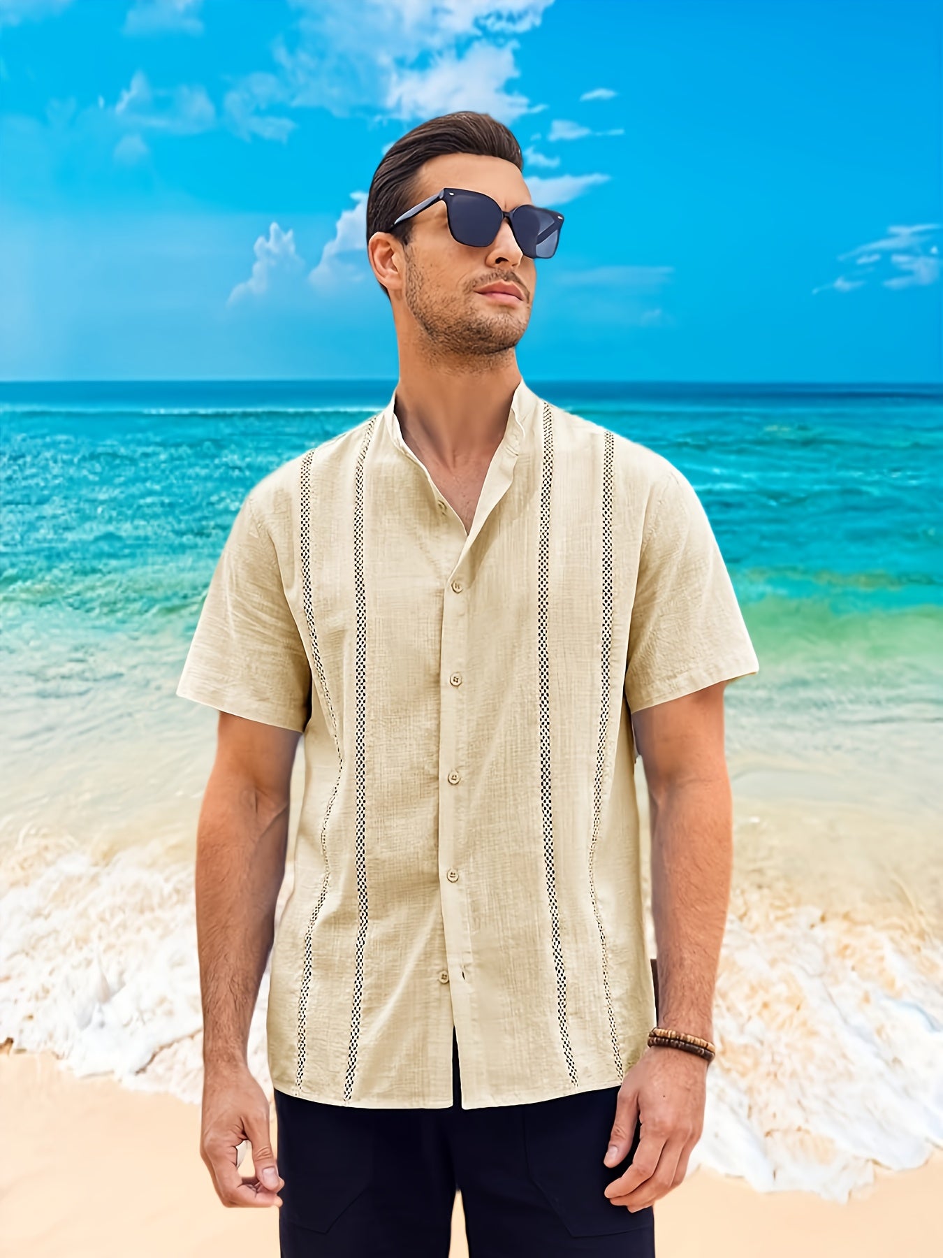 Mens Short Sleeve Guayabera Shirts Button Down Summer Tops
