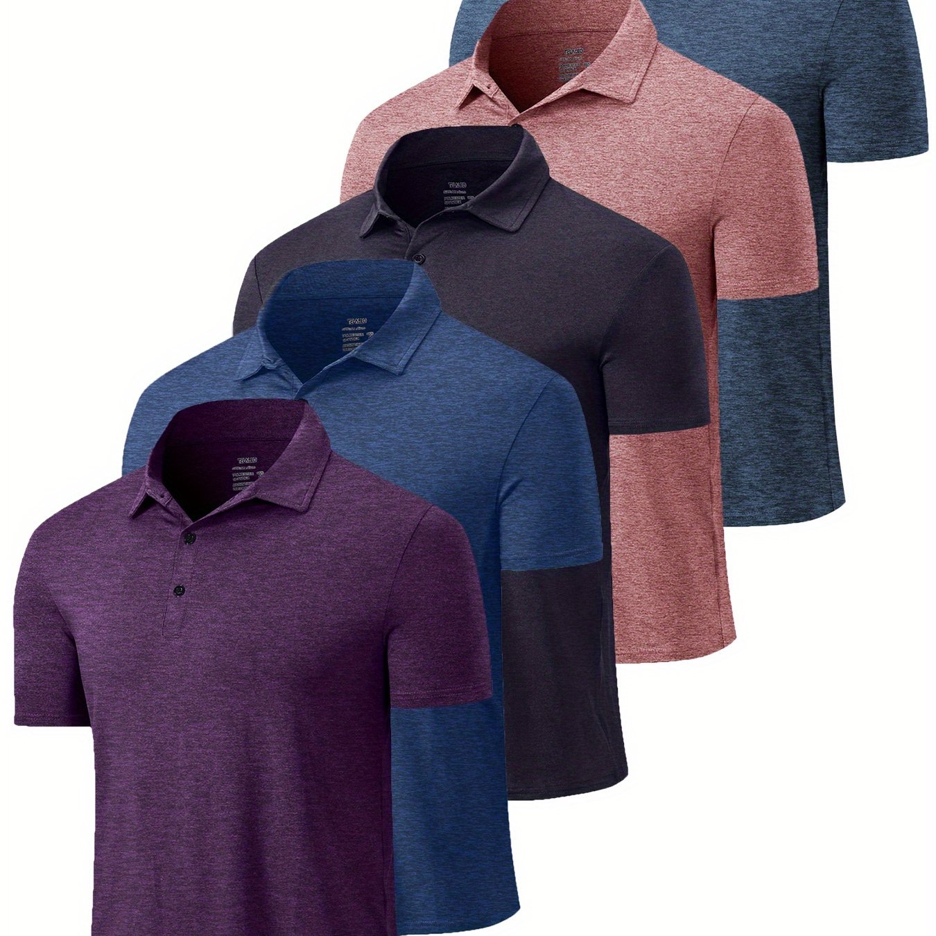 TELALEO 5 Pack Quick Dry Men's Lapel Golf T-Shirts with Sun Protection Moisture Wicking and Anti Wrinkle for Casual and Office Wear
