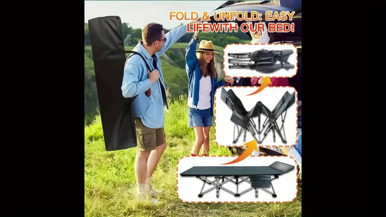 Portable Folding Camping Bed for Adults Lightweight Compact Outdoor Bed with Padded Carry Case Durable Iron Frame and Plush Navy Blue Fabric for Home Office Beach Travel and Outdoor Camping Bed