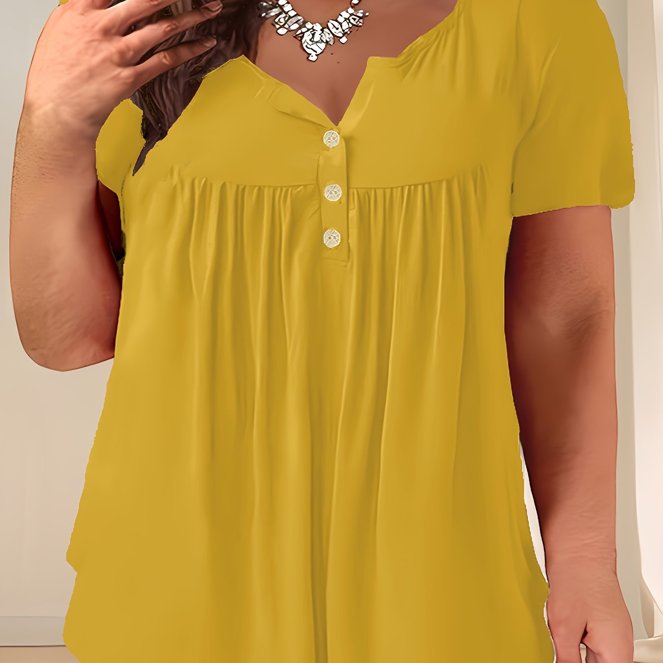 Navy Blue Plus Size T-Shirt Women’s Casual Buttoned Top