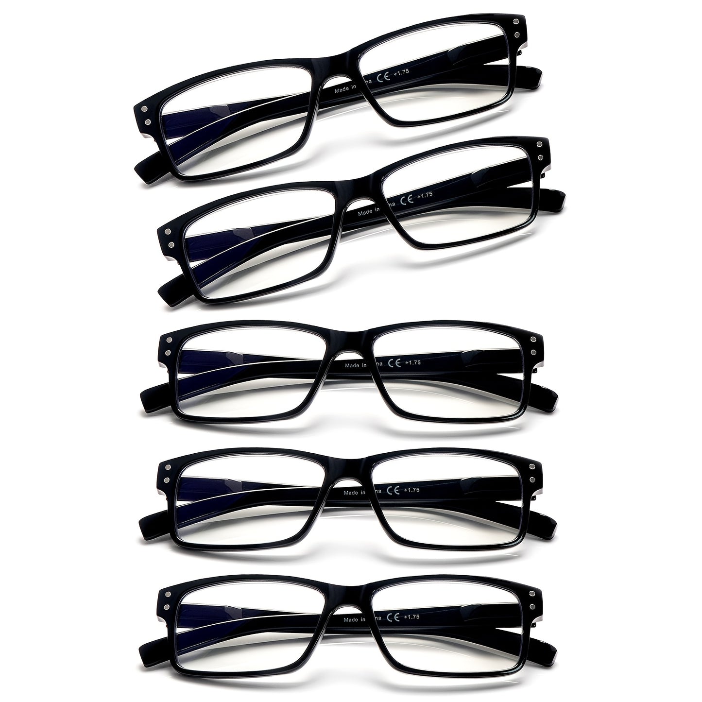 5-Pack Stylish Reading Glasses for Men and Women Lightweight Blue-Light Blocking Rectangle Frame Eyeglasses