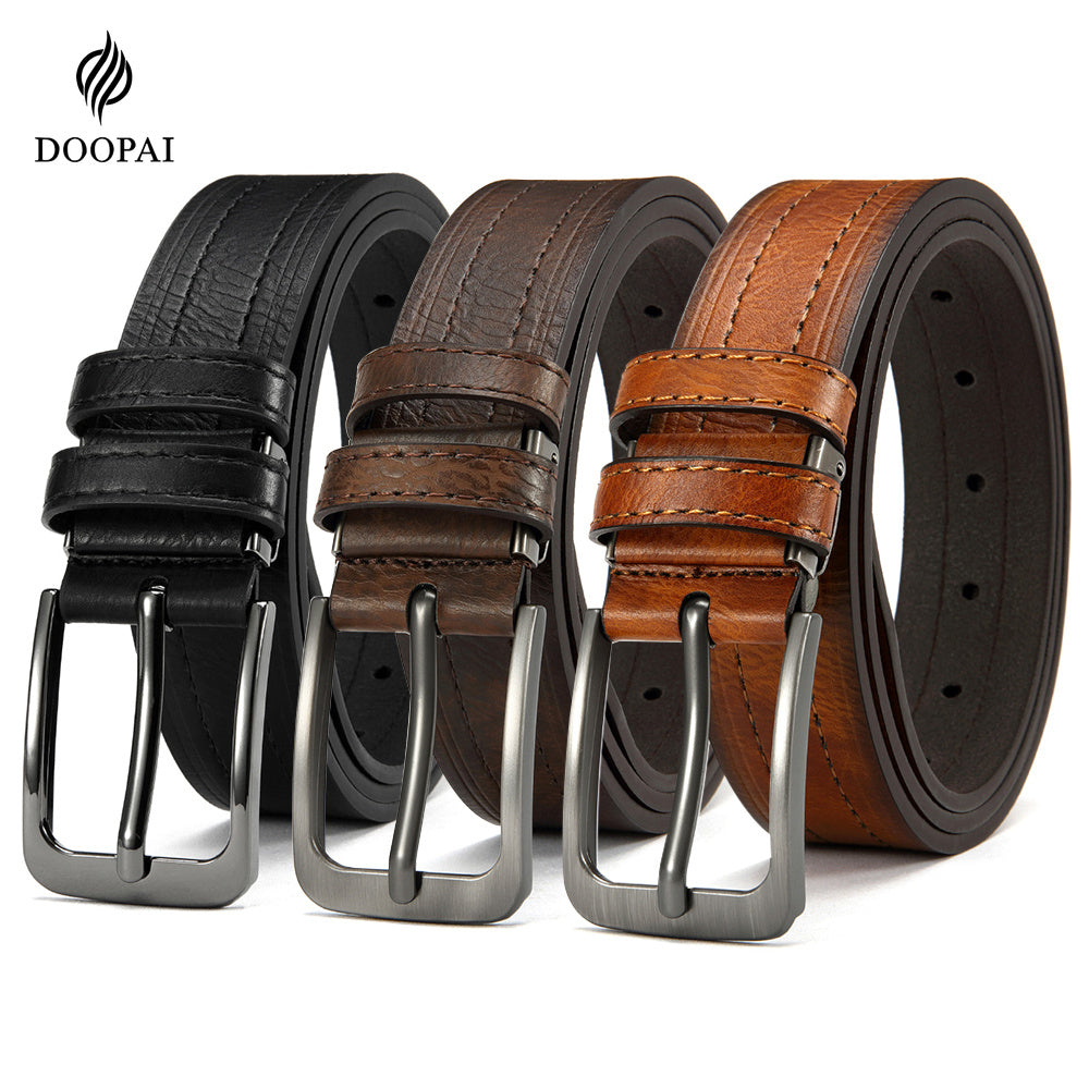 3pcs Men's Leather Belt Set Classic 1.25 Inch Adjustable Dress Belt for Casual Wear and Jeans Perfect Christmas Gift Boxed for Thanksgiving