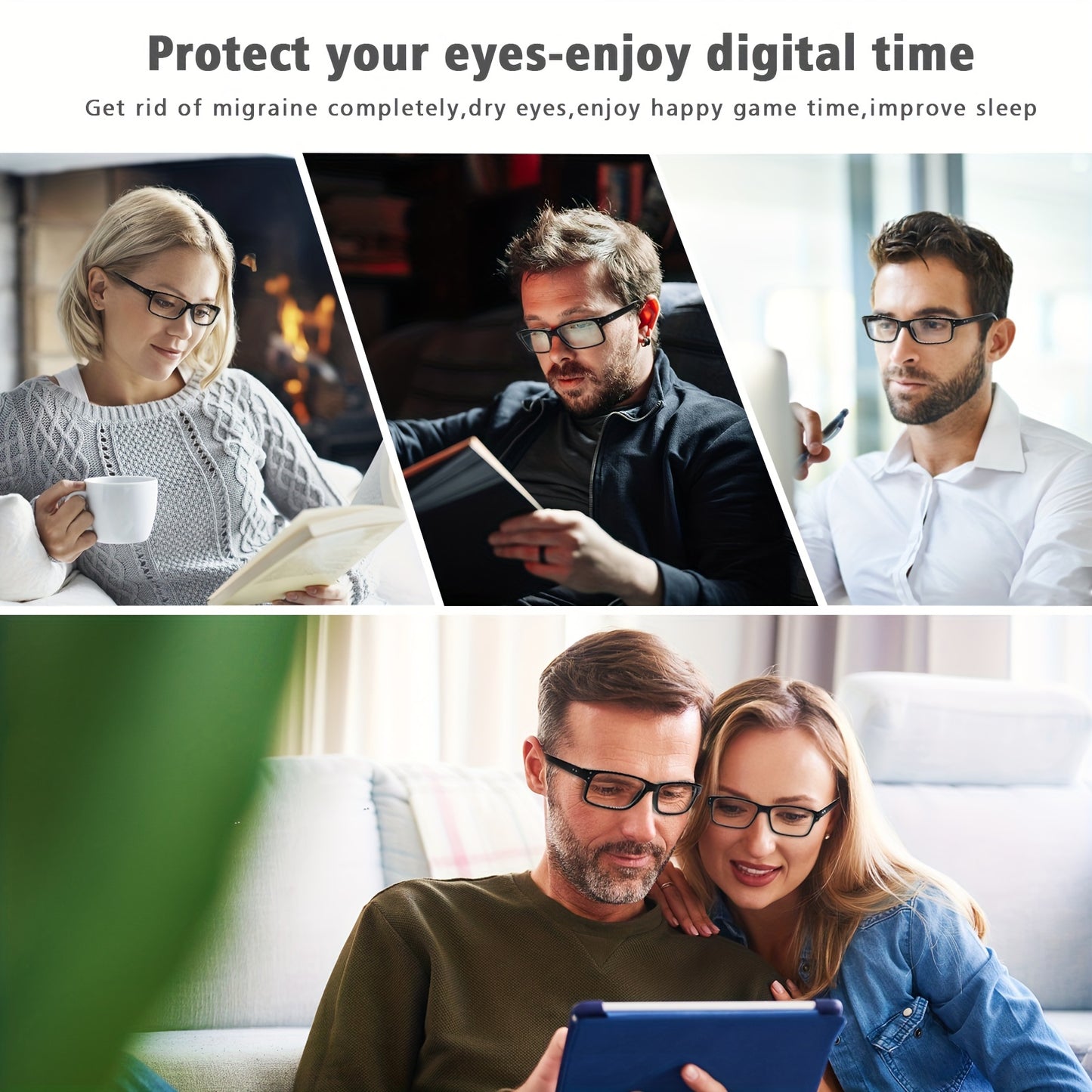 5-Pack Stylish Reading Glasses for Men and Women Lightweight Blue-Light Blocking Rectangle Frame Eyeglasses
