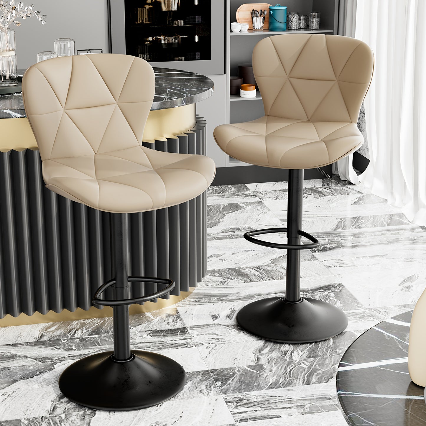 FIJINHOM Adjustable Faux Leather Swivel Bar Stool Cushion