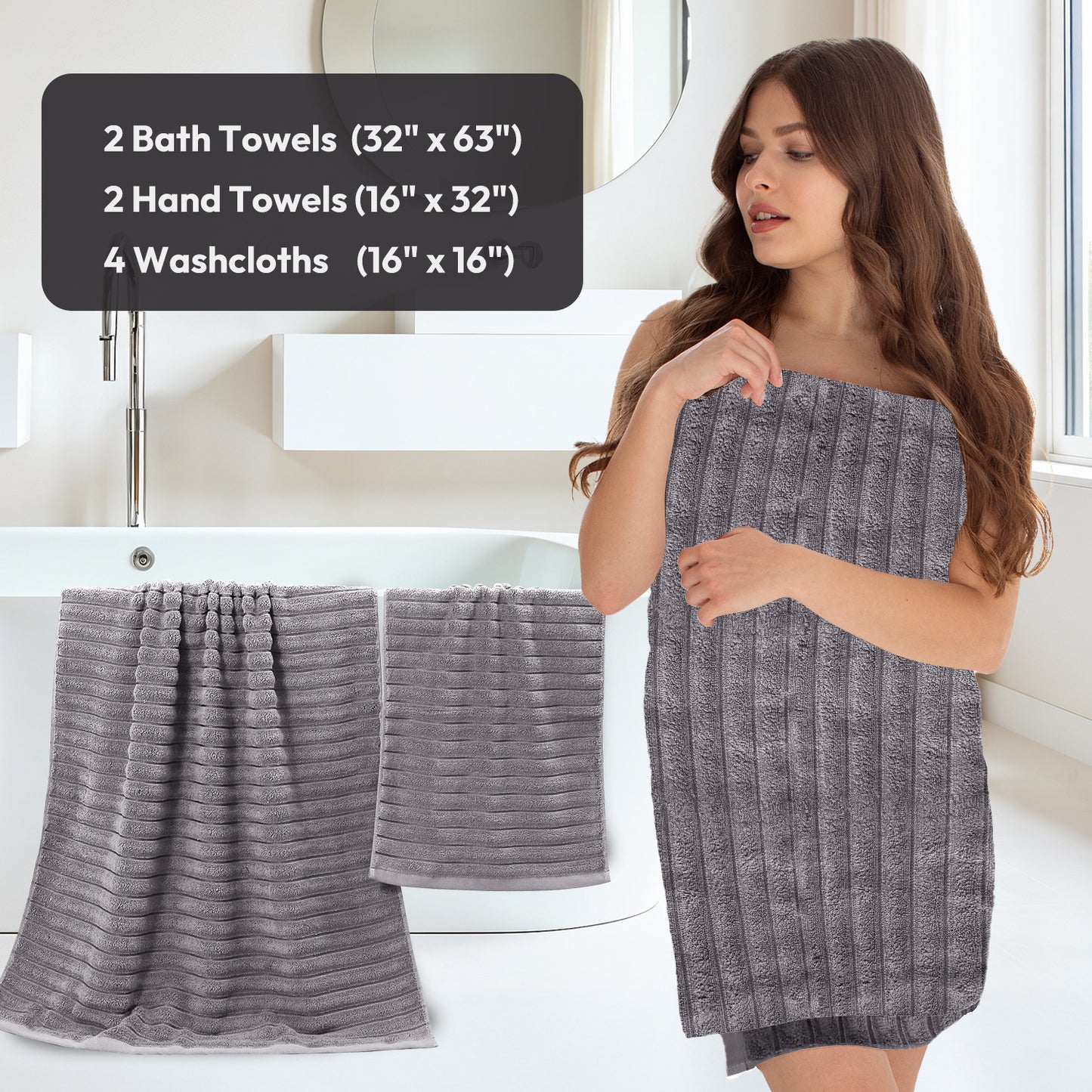 8 Pcs 16 Pcs 24 Pcs Oversized Jumbo Bath Towel Set 32X63 Extra Large Cotton Highly Absorbent Includes Luxury Bath Towels Hand Towels and Washcloths