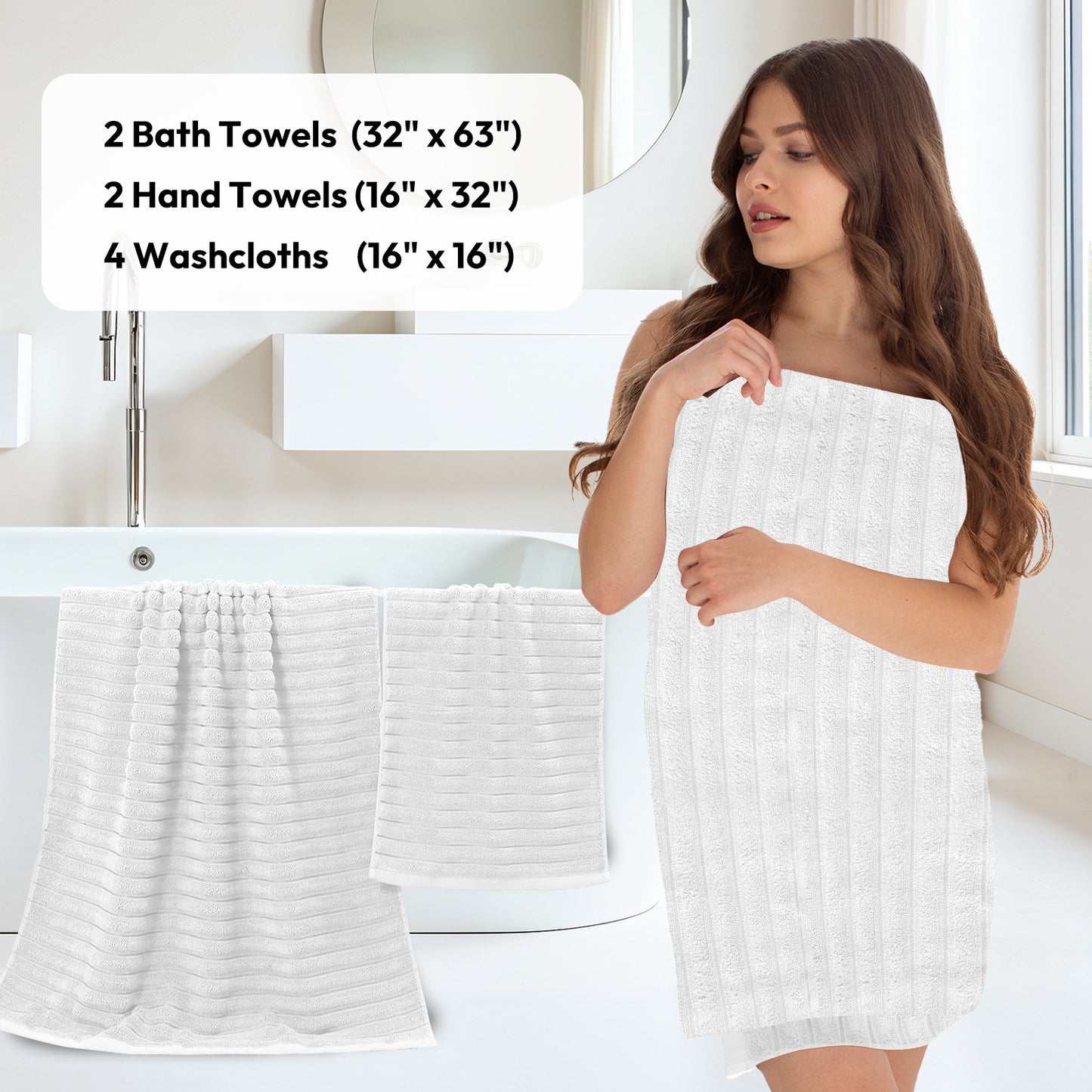 8 Pcs 16 Pcs 24 Pcs Oversized Jumbo Bath Towel Set 32X63 Extra Large Cotton Highly Absorbent Includes Luxury Bath Towels Hand Towels and Washcloths