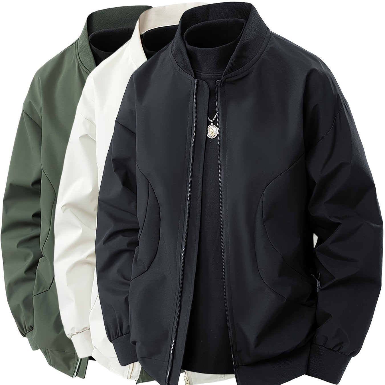 3pcs Set of Men's Jackets New Spring and Autumn Thin Collar Jacket for Youth Versatile Outerwear for Young People