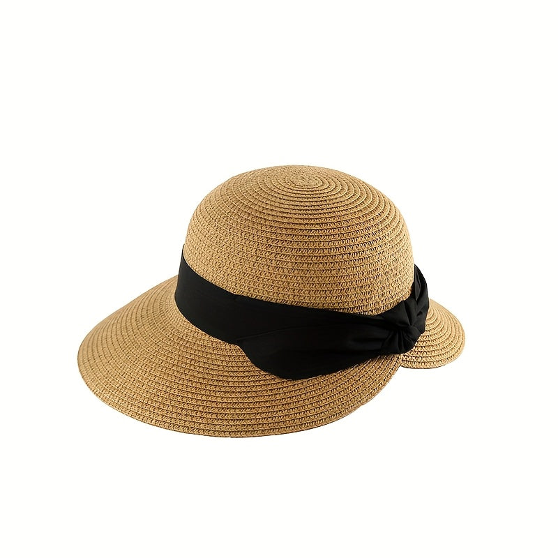 High-End Seaside Beach Sun Hat With Black Bow Slit