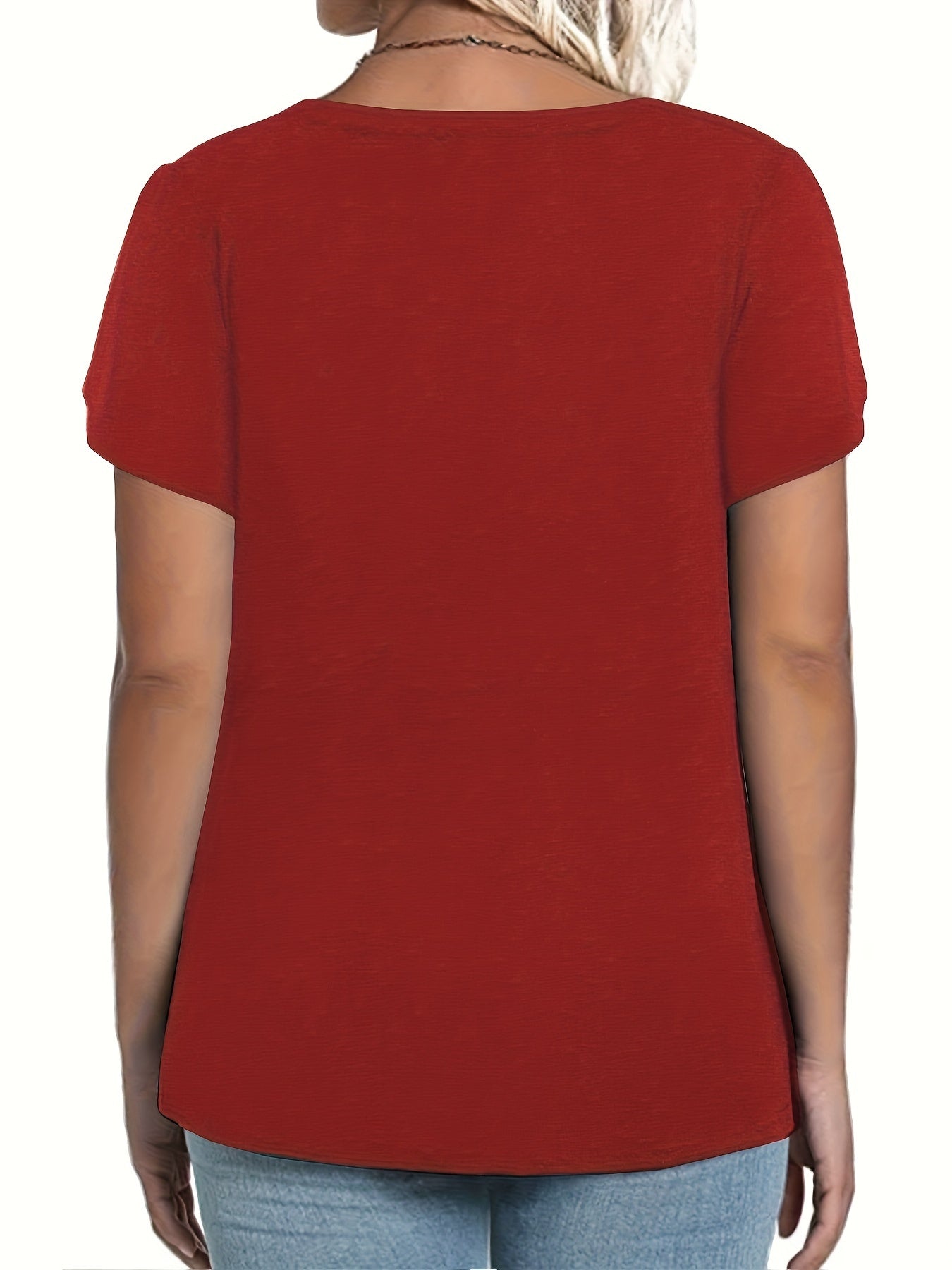 Plus Size Women's Petal Short Sleeve T Shirt - Square Neck, Flowy Pleated, Relaxed Fit