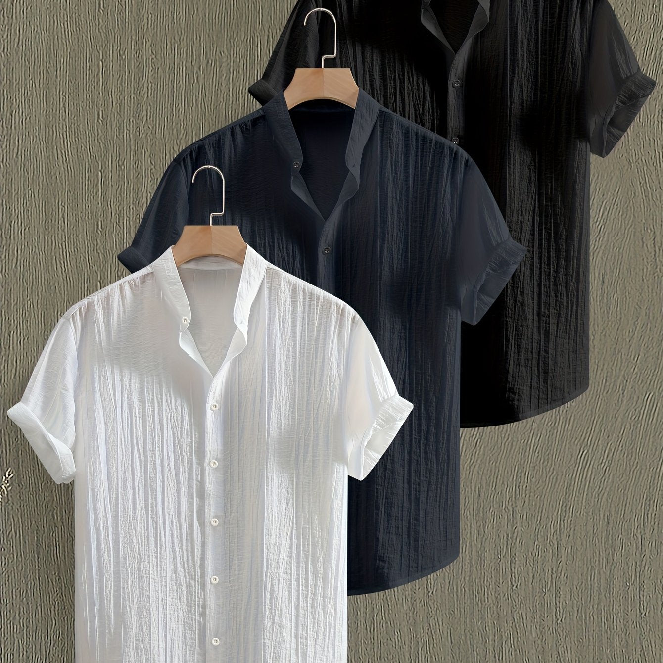 Men's Summer Stand Collar Shirt Breathable Button Up Top