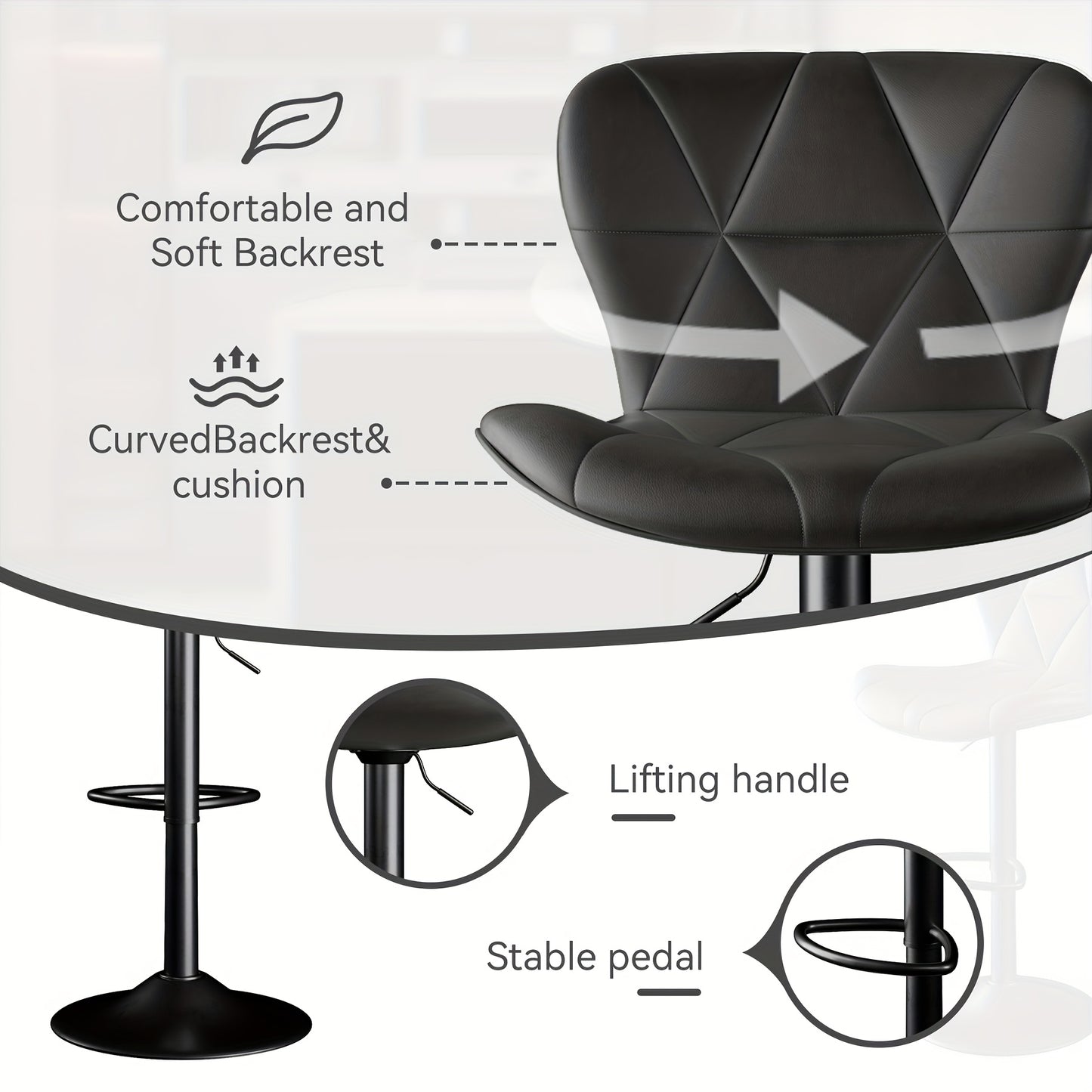 FIJINHOM Adjustable Faux Leather Swivel Bar Stool Cushion