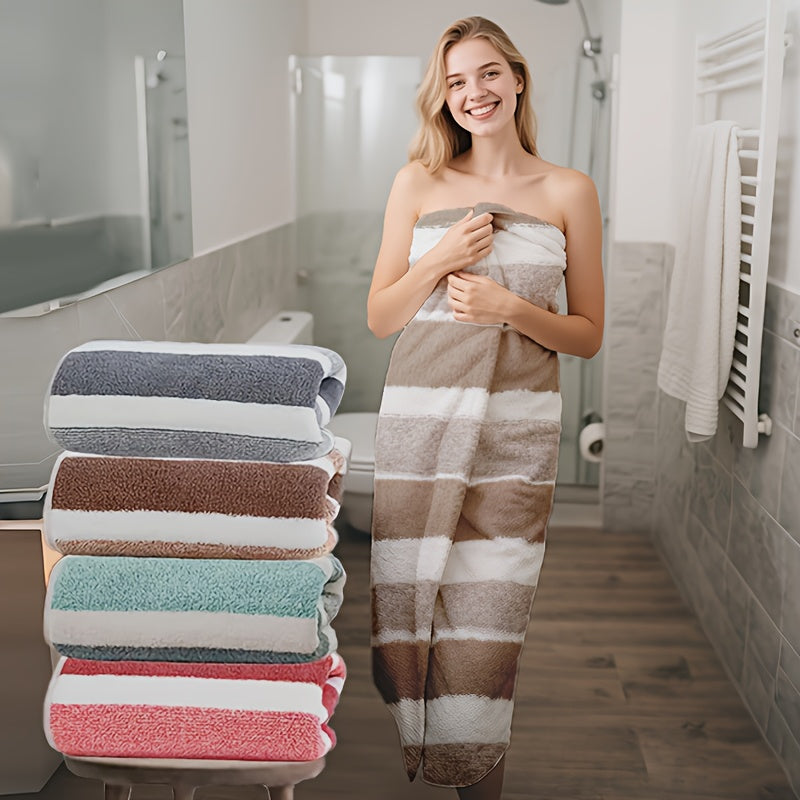 4 Piece Striped Microfiber Bath Towels Super Soft Quick Drying Absorbent Light Beige Great for Home and Family Bathrooms 27.56 X 55.12 Multicolor Pack