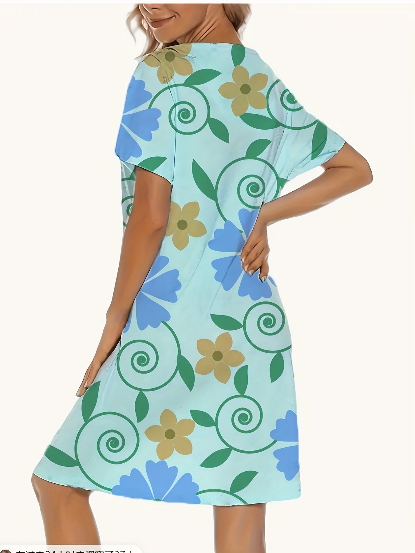 Women's Soft Polyester Sleep Dress - Round Neck, Short Sleeve