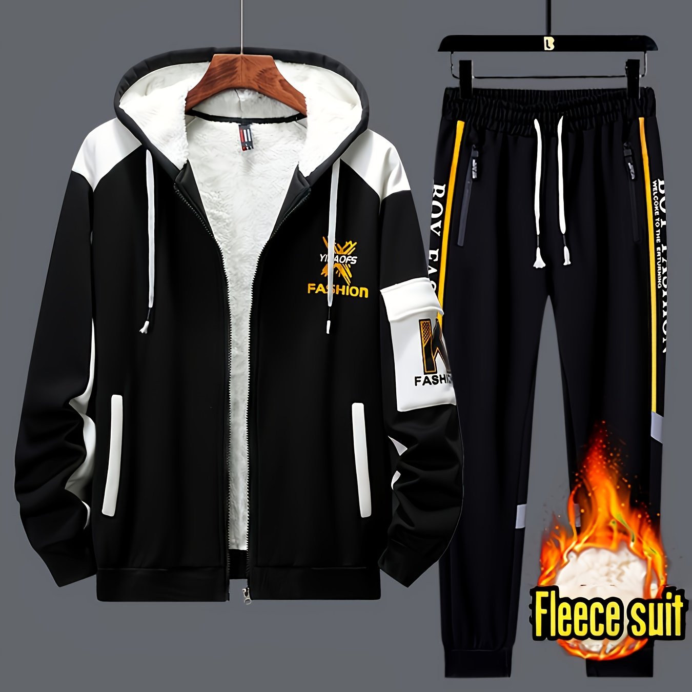 Men's Winter Jacket And Pants Set With Hooded Coat