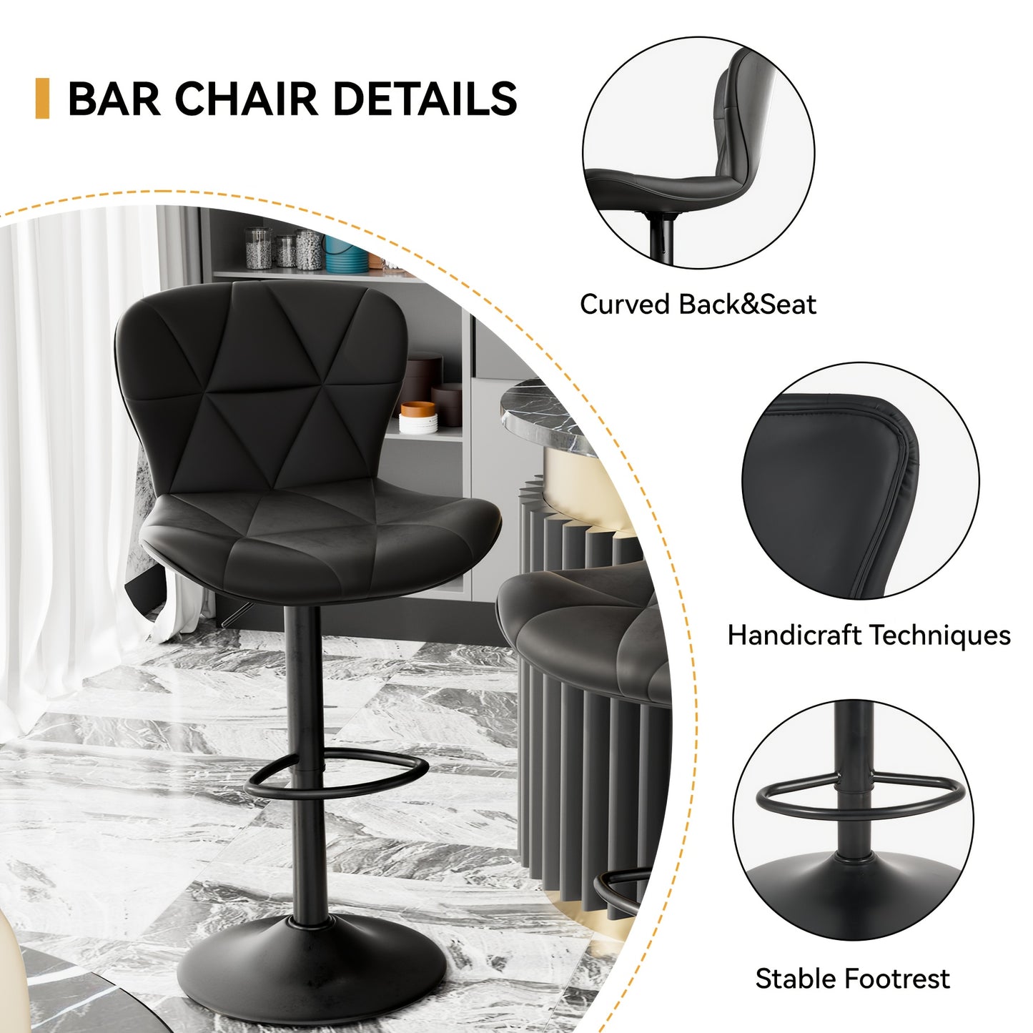 FIJINHOM Adjustable Faux Leather Swivel Bar Stool Cushion