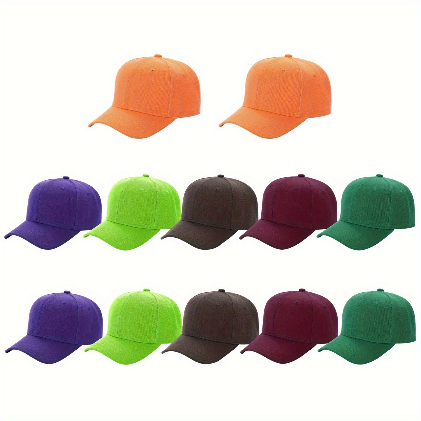 12 Pack Bulk Multicolor Adjustable Blank Baseball Caps