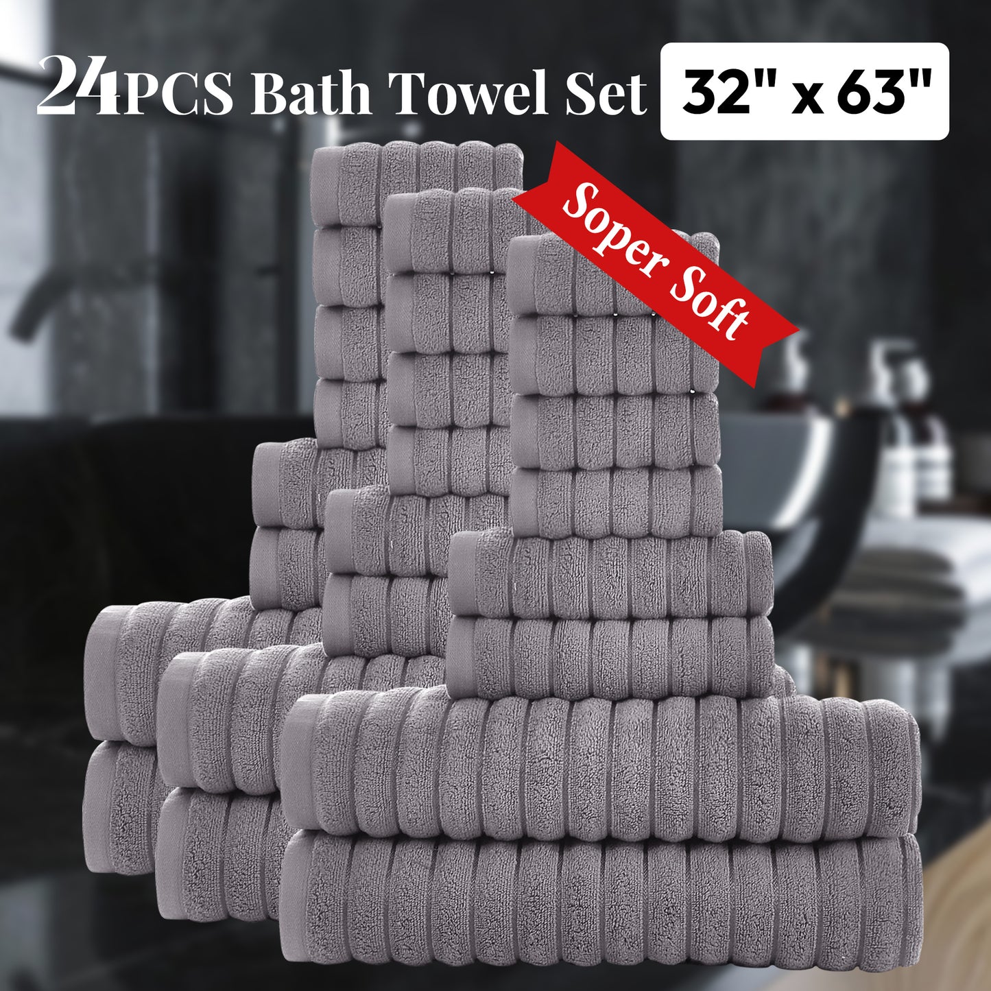 8 Pcs 16 Pcs 24 Pcs Oversized Jumbo Bath Towel Set 32X63 Extra Large Cotton Highly Absorbent Includes Luxury Bath Towels Hand Towels and Washcloths