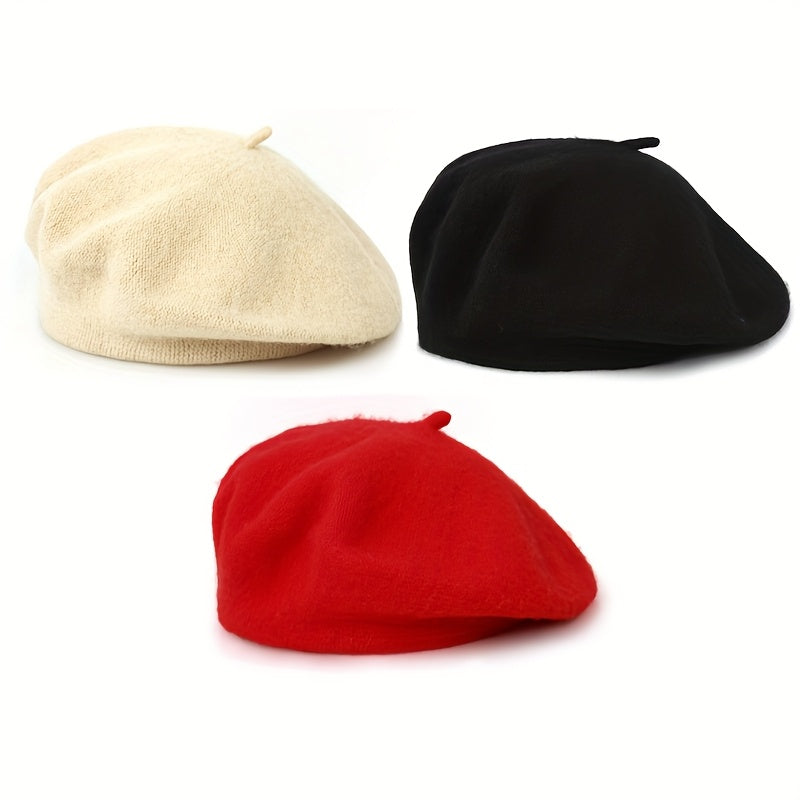 3pcs Women's Beret Hats - Soft Winter Warm Pure Brimless Caps, Non-Stretch Tight-Fit Suitable for Daily & Special Occasions, Hand Washable Cold Weather Hats in Beige/Black/Burgundy/Navy/Gray/Pink - Breathable Winter Hat Colle