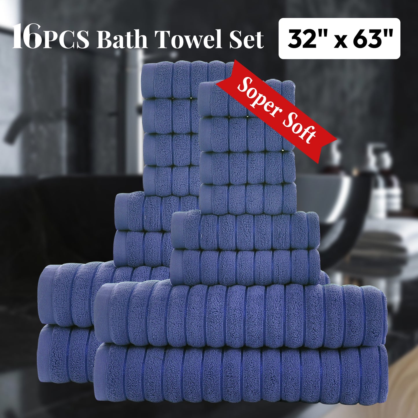 8 Pcs 16 Pcs 24 Pcs Oversized Jumbo Bath Towel Set 32X63 Extra Large Cotton Highly Absorbent Includes Luxury Bath Towels Hand Towels and Washcloths