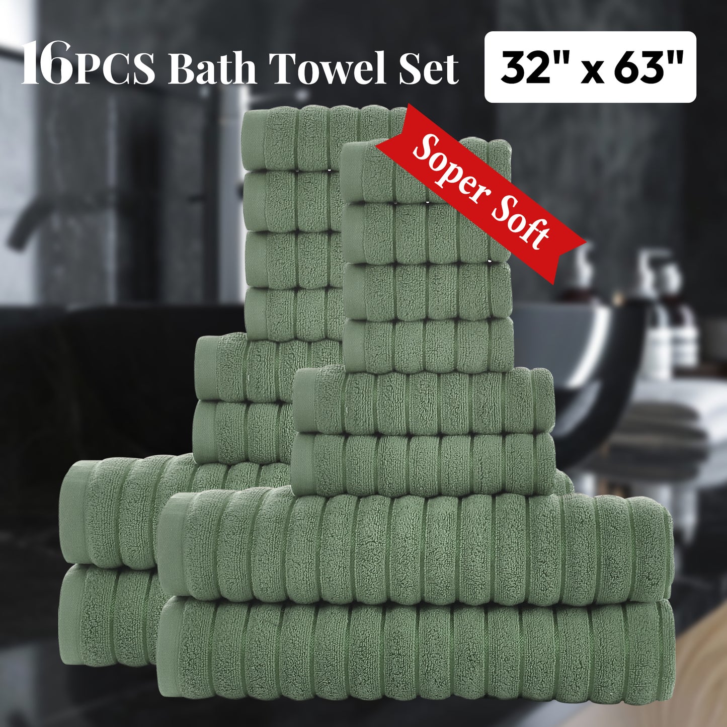 8 Pcs 16 Pcs 24 Pcs Oversized Jumbo Bath Towel Set 32X63 Extra Large Cotton Highly Absorbent Includes Luxury Bath Towels Hand Towels and Washcloths