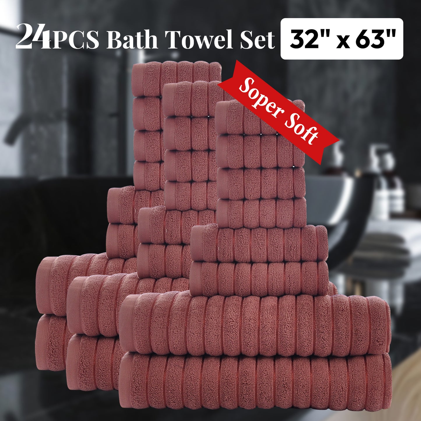 8 Pcs 16 Pcs 24 Pcs Oversized Jumbo Bath Towel Set 32X63 Extra Large Cotton Highly Absorbent Includes Luxury Bath Towels Hand Towels and Washcloths