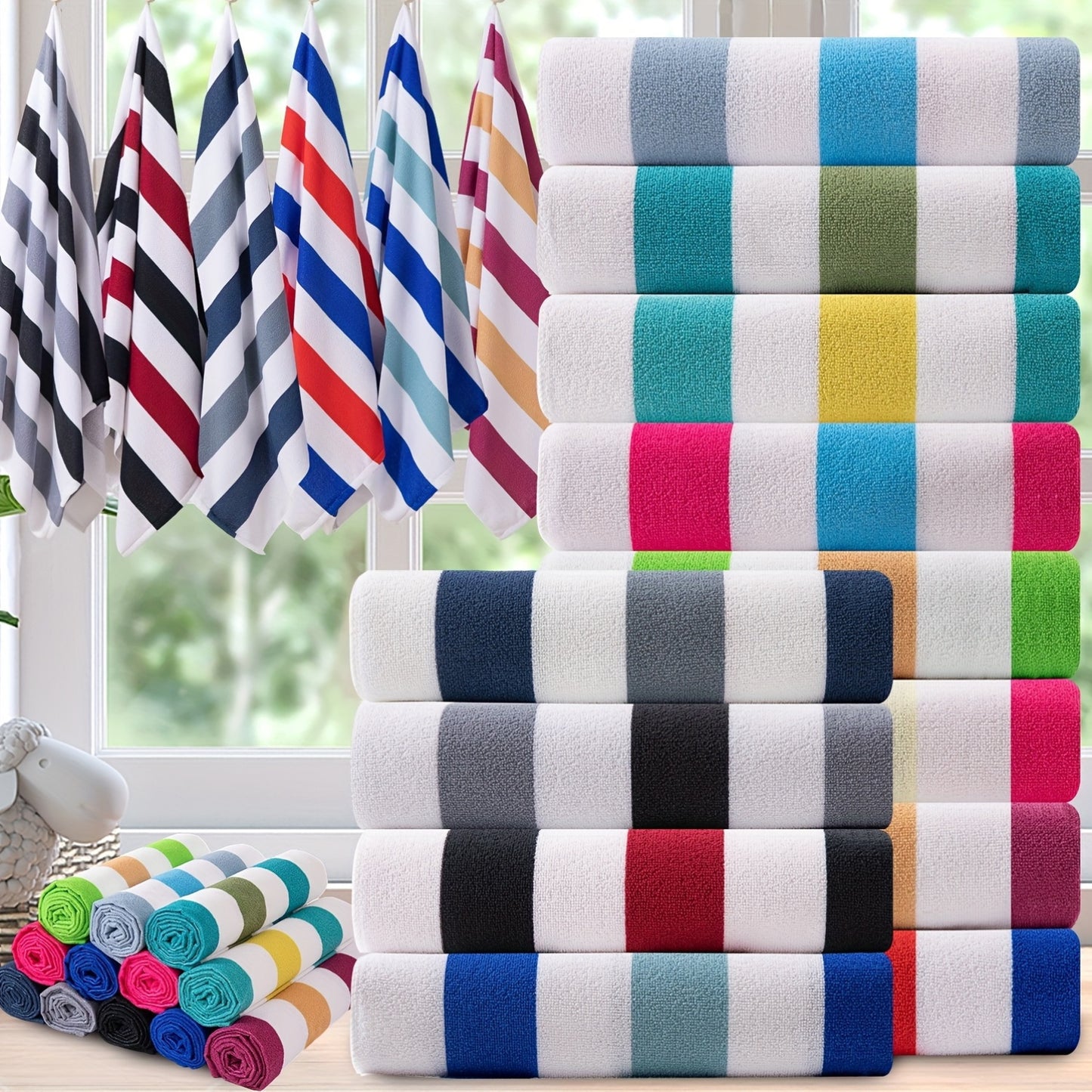 4 Piece Sand Free Stripe Beach Towel Set Quick Dry Pool Towel Swimming Bath Towel Ultra Soft Highly Absorbent Lightweight Towel For Adults Men Women Multi Purpose Towel Blanket For Bathroom Yoga Sports Travel Camping
