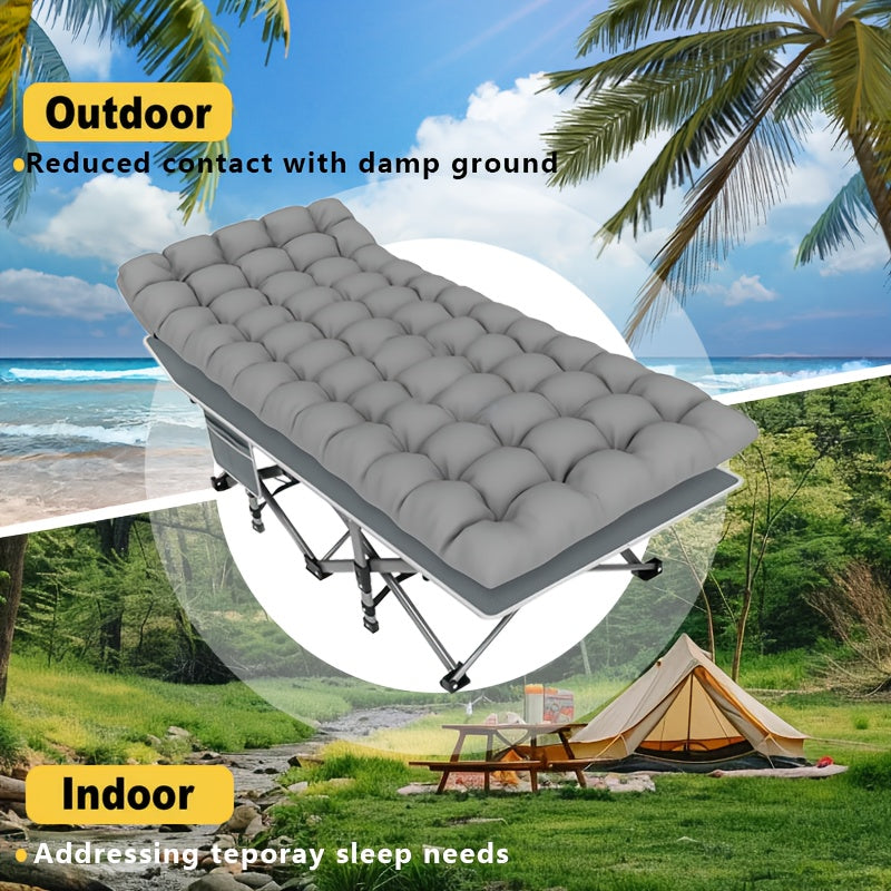 Portable Folding Camping Bed for Adults Lightweight Compact Outdoor Bed with Padded Carry Case Durable Iron Frame and Plush Navy Blue Fabric for Home Office Beach Travel and Outdoor Camping Bed