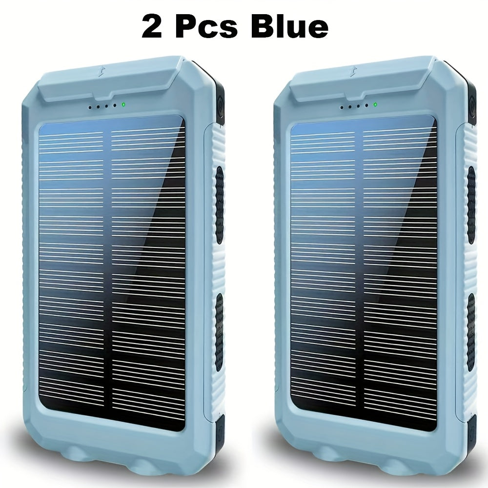 2pcs Solar Charger 20000mAh, Portable Dual USB Output Solar Charging Panel, Fast Charging External Battery Pack, Built-in LED Flashlight Emergency Model for Hiking. (Pack of 2), Solar Battery, Portable Power Station with Sola