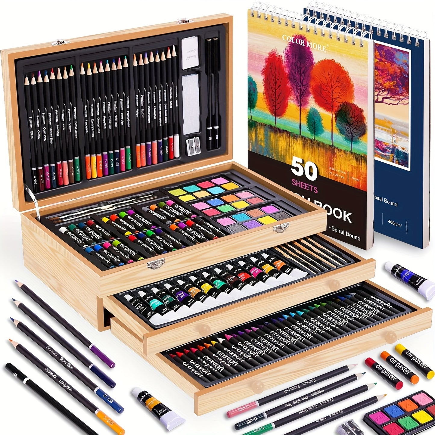 PASAMIC Deluxe Art Set in Wooden Case with 175 Pieces