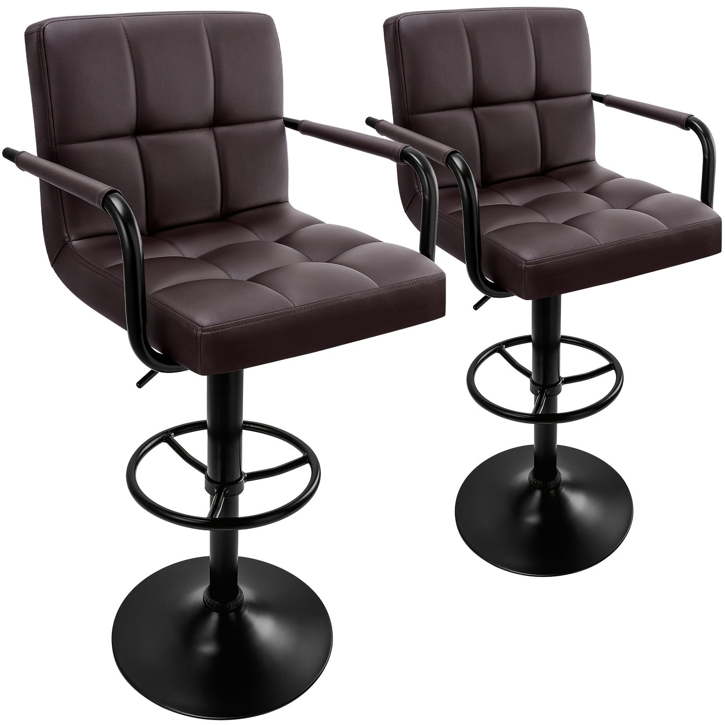 Bar Stools Set of 2 PU Leather Modern Swivel Bar Stools with Arms Adjustable Height Barstools for Kitchen Island White and Black Base