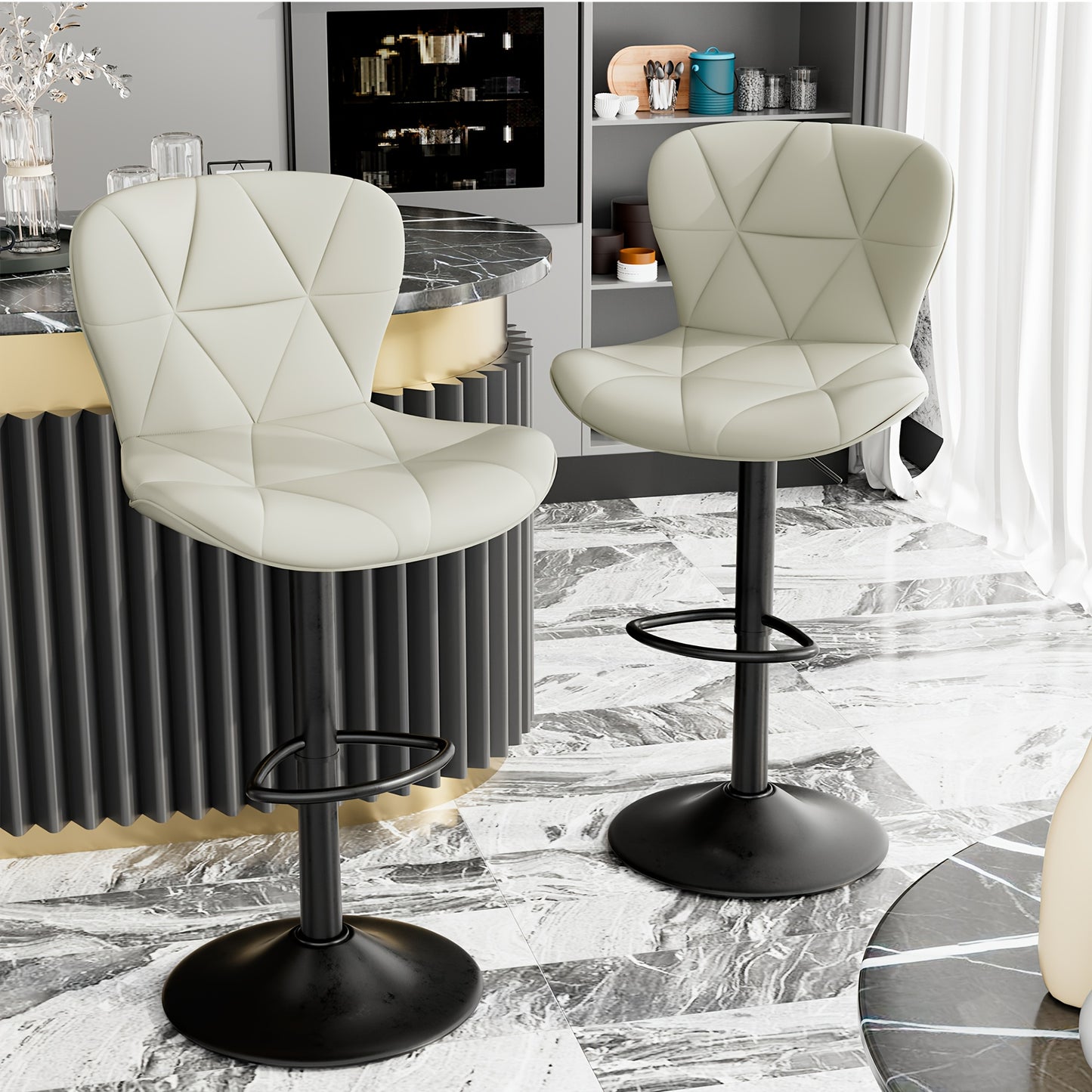 FIJINHOM Adjustable Faux Leather Swivel Bar Stool Cushion