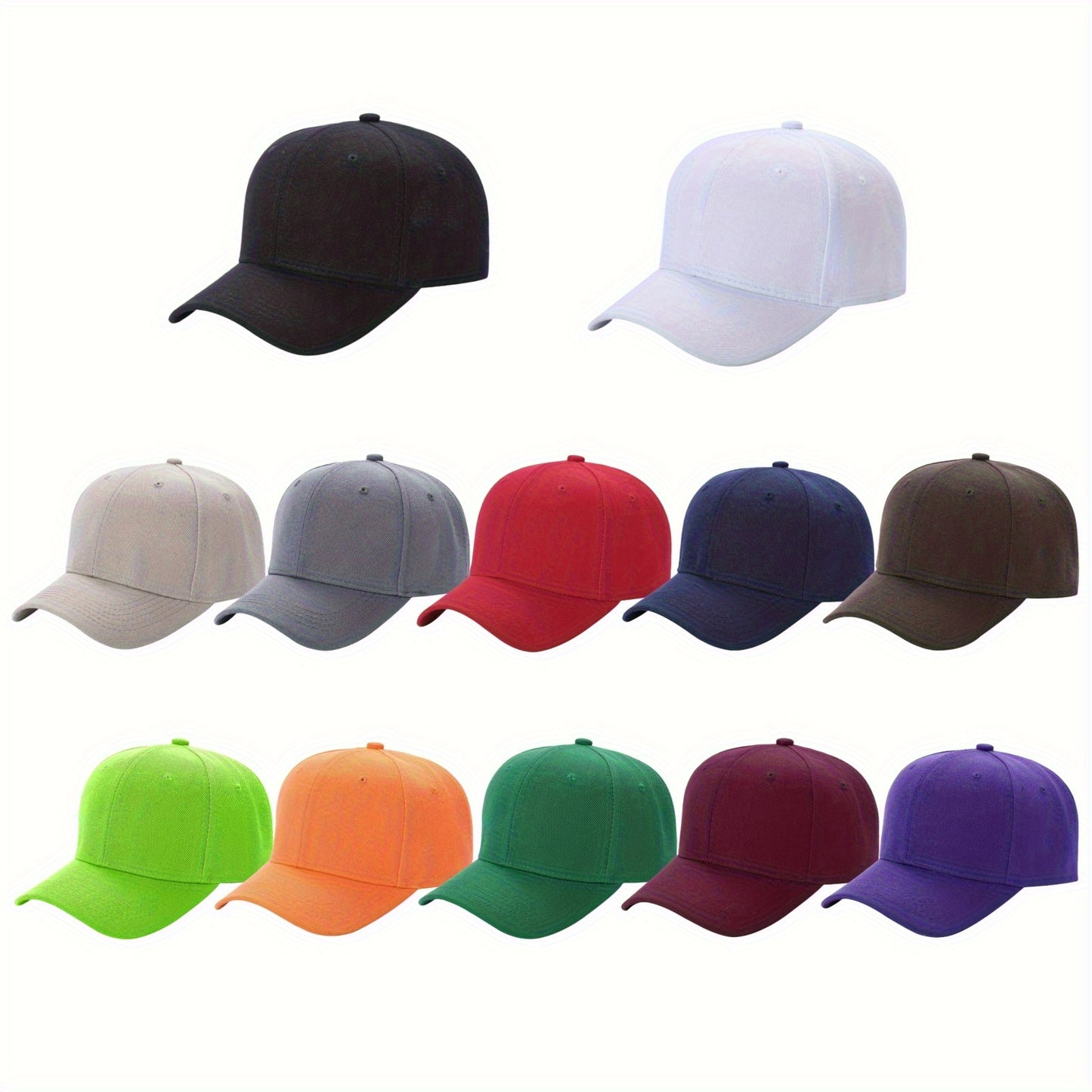 12 Pack Bulk Multicolor Adjustable Blank Baseball Caps