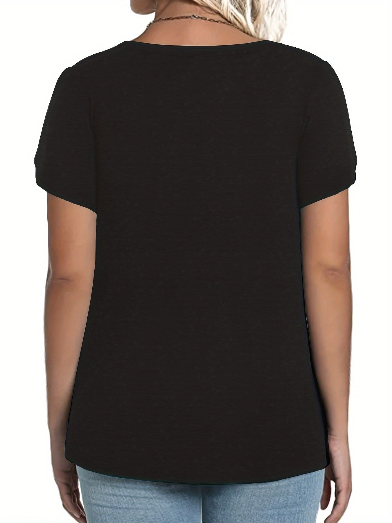 Plus Size Women's Petal Short Sleeve T Shirt - Square Neck, Flowy Pleated, Relaxed Fit