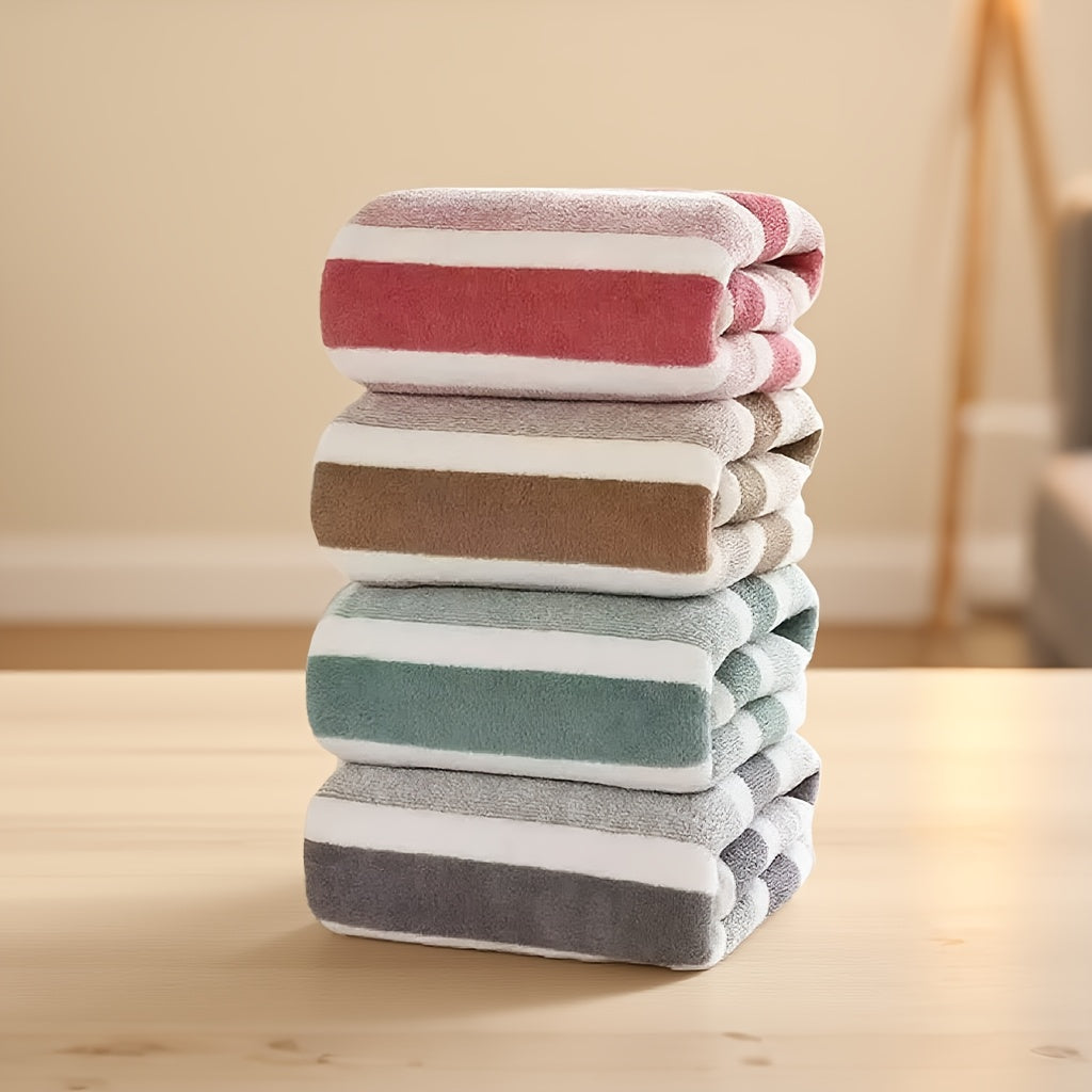 4 Piece Striped Microfiber Bath Towels Super Soft Quick Drying Absorbent Light Beige Great for Home and Family Bathrooms 27.56 X 55.12 Multicolor Pack